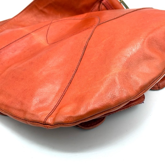 Tank Orange Leather Shoulder Bag w/ Brass Stud & Buckle Detail - 2000’s - Picture 6 of 16